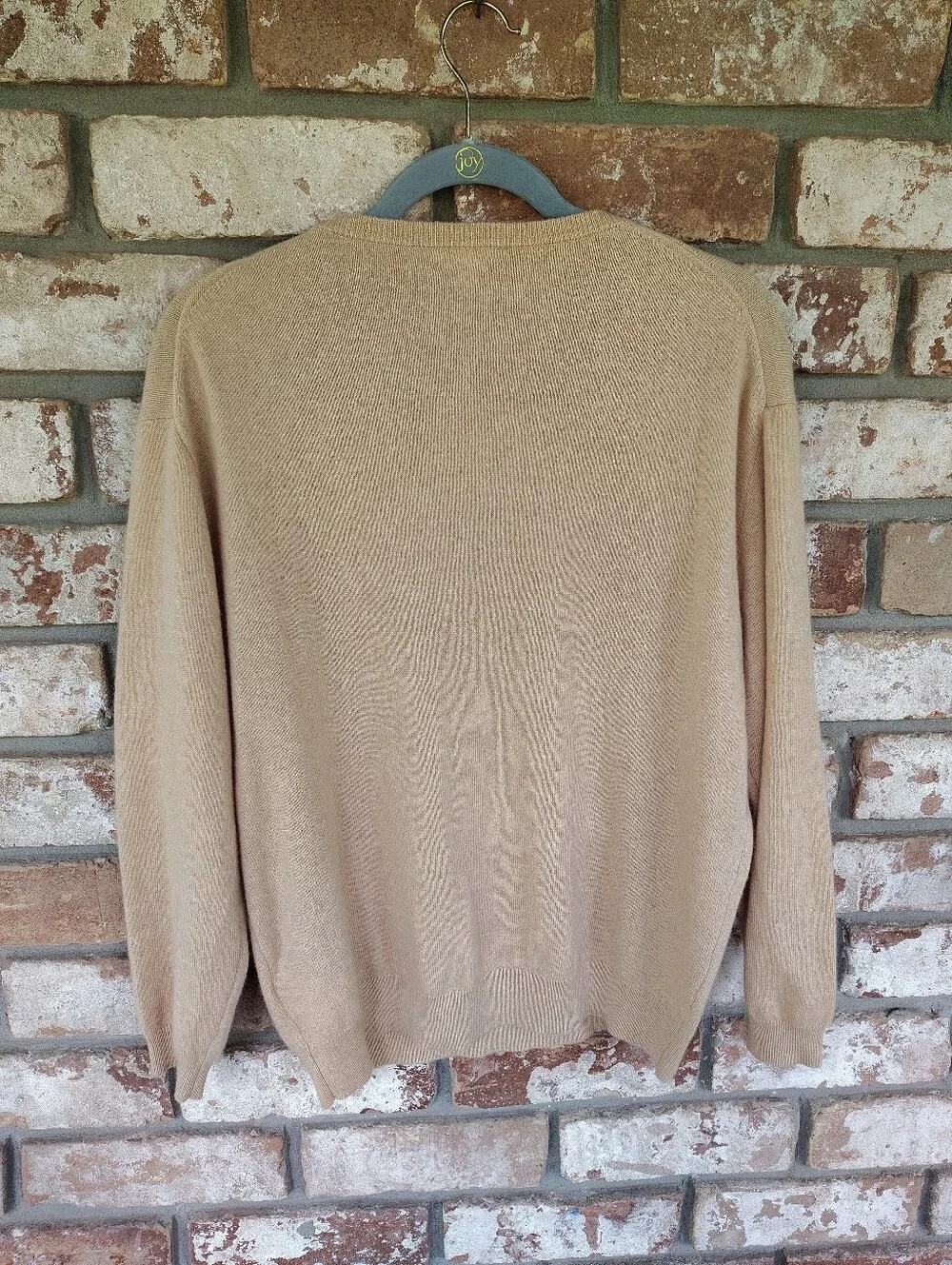 J. Crew Mens Cashmere V-Neck Sweater Sz S Tan Beige Solid Long Sleeve Pullover
